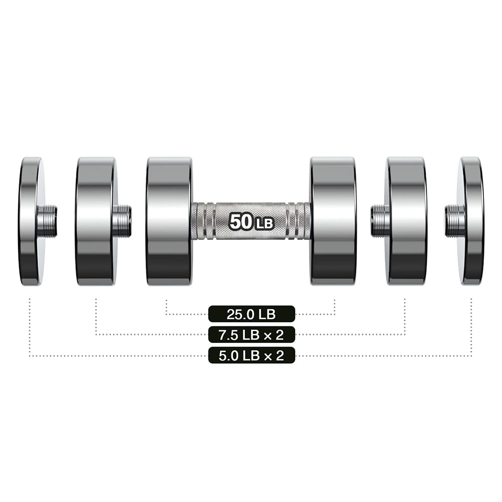 Adjustable Dumbbell 50Lb Single (25Lb/35Lb/40Lb/50Lb) Ultracompact Chrome Weight Home Gym Workout Strength Training Exercise (St