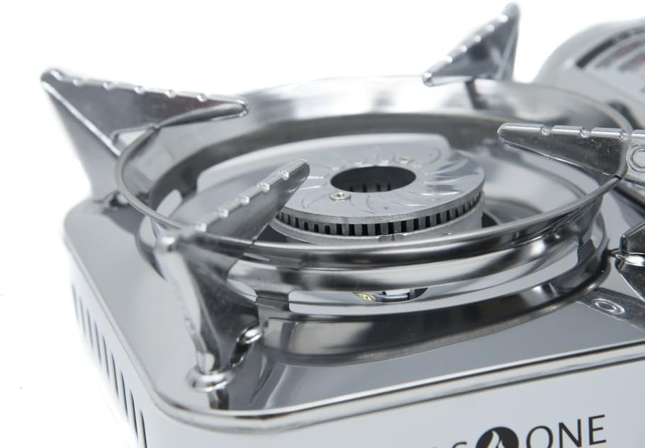 Gas One Gs-800A Emergency Gear Camping Mini Butane Portable Gas Stove With Carrying Case, Stainless Steel, White