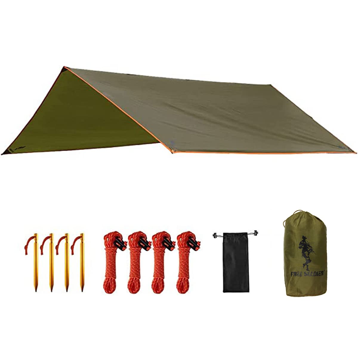 Free Soldier Waterproof Portable Tarp Multifunctional Outdoor Camping Traveling Awning Backpacking Tarp Shelter Rain Tarp(Simpli