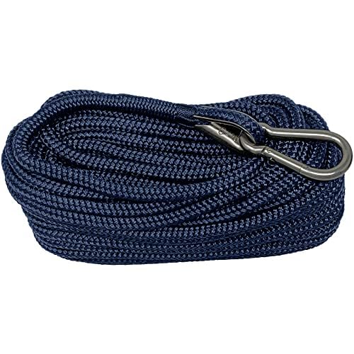 Rainiersupplyco Boat Anchor Rope - Double Braided Marine Rope Anchor Line - 50 Ft X 1/4 Inch Nylon Boating Line With 316 Stainle