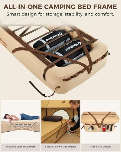 Kingcamp Camping Air Bed Frame - Portable & Compact Guest Air Mattress With Accessories, Single High Inflatable Blow-Up Bed Fram
