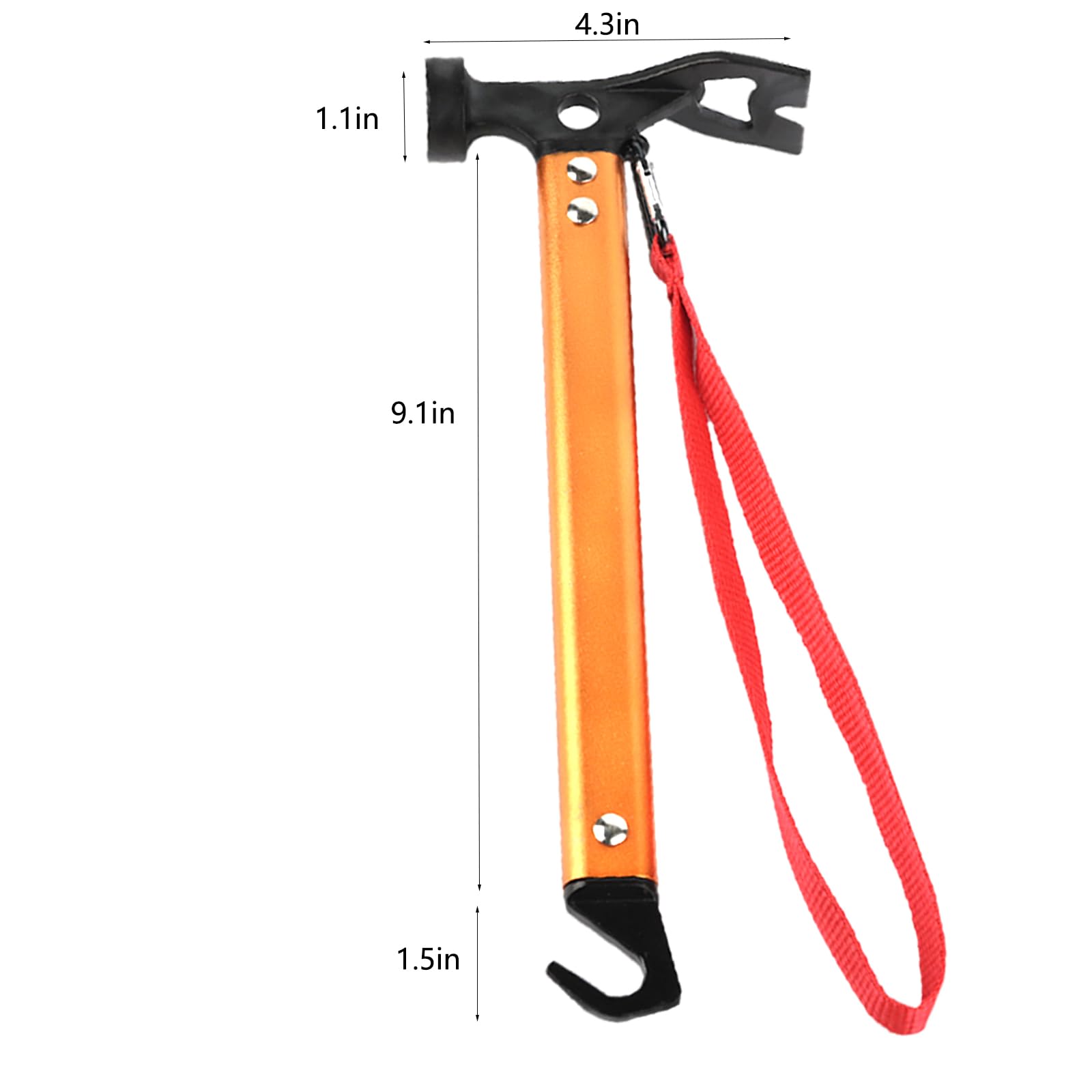 Carbon Steel Aluminum Camping Hammer, 12 Small Lightweight Three-In-One Functional Tent Stake Hammer For Hiking Kit Orange