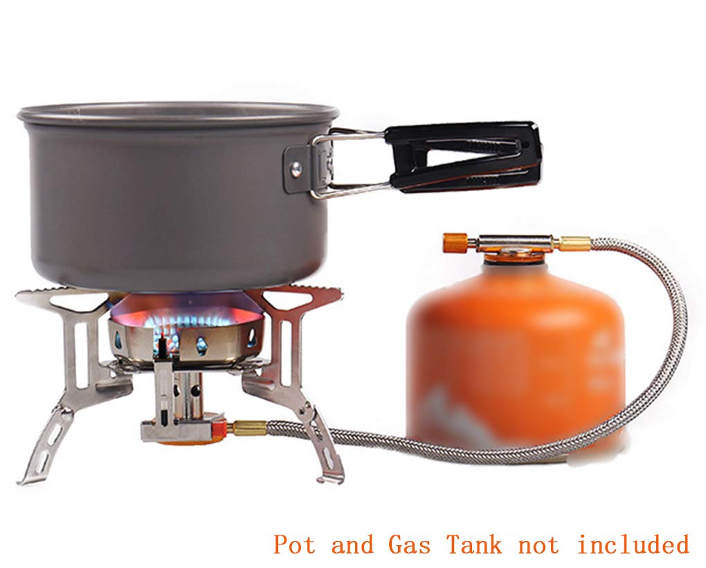 Dzrzvd Windproof Portable Backpacking Stove Burner With Piezo Ignition,Stove Adapter,Plastic Storage Box,Strong Firepower,Lightw