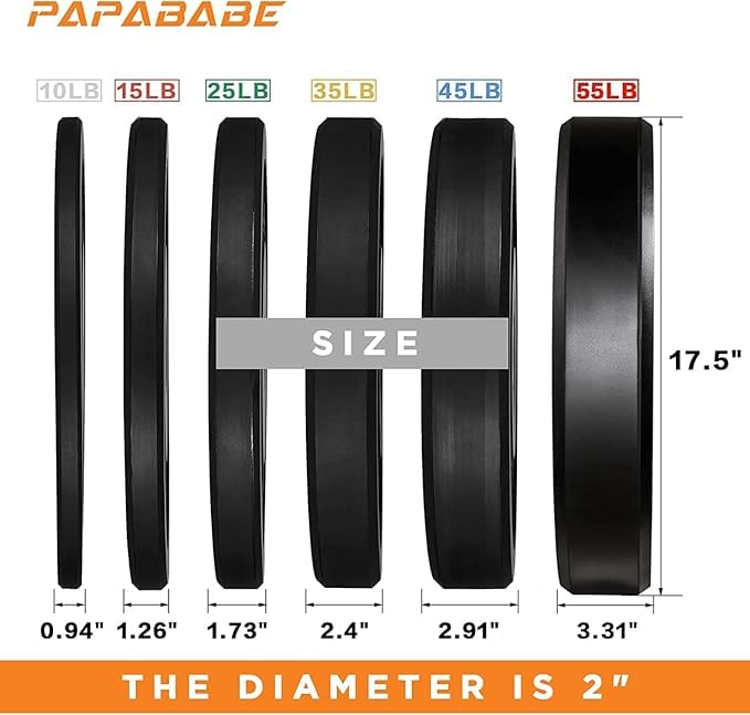 Papababe Bumper Plates Set 2-Inch, Color Coded Olympic Weight Plates, Weight Plate Set With Steel Insert For Weightlifting In Ho