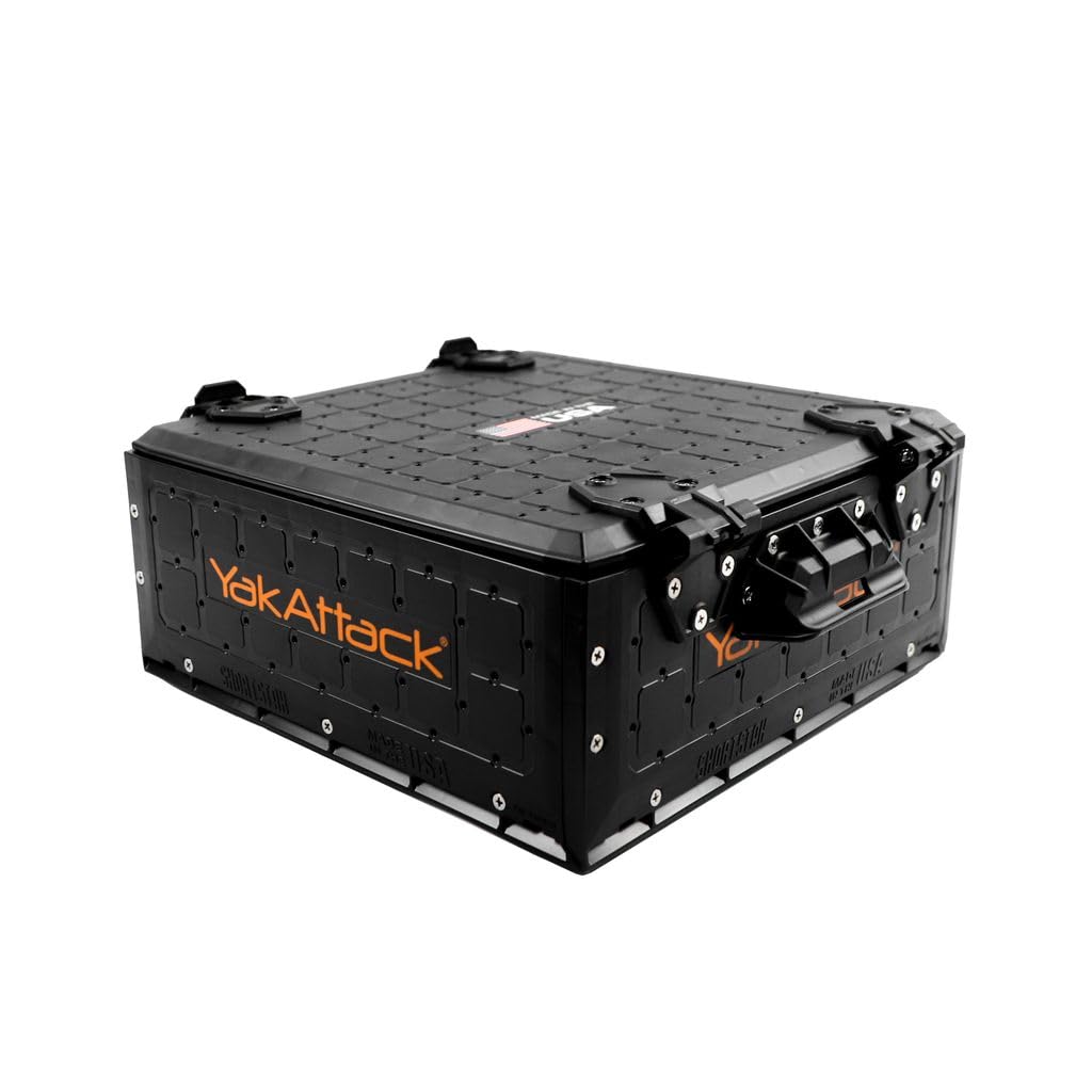 YakAttack ShortStak SOLO Storage Box 13 x 13 - Black | Standalone Low-Profile Crate with Lid, Hinges & Latches | GridLoc Mountin