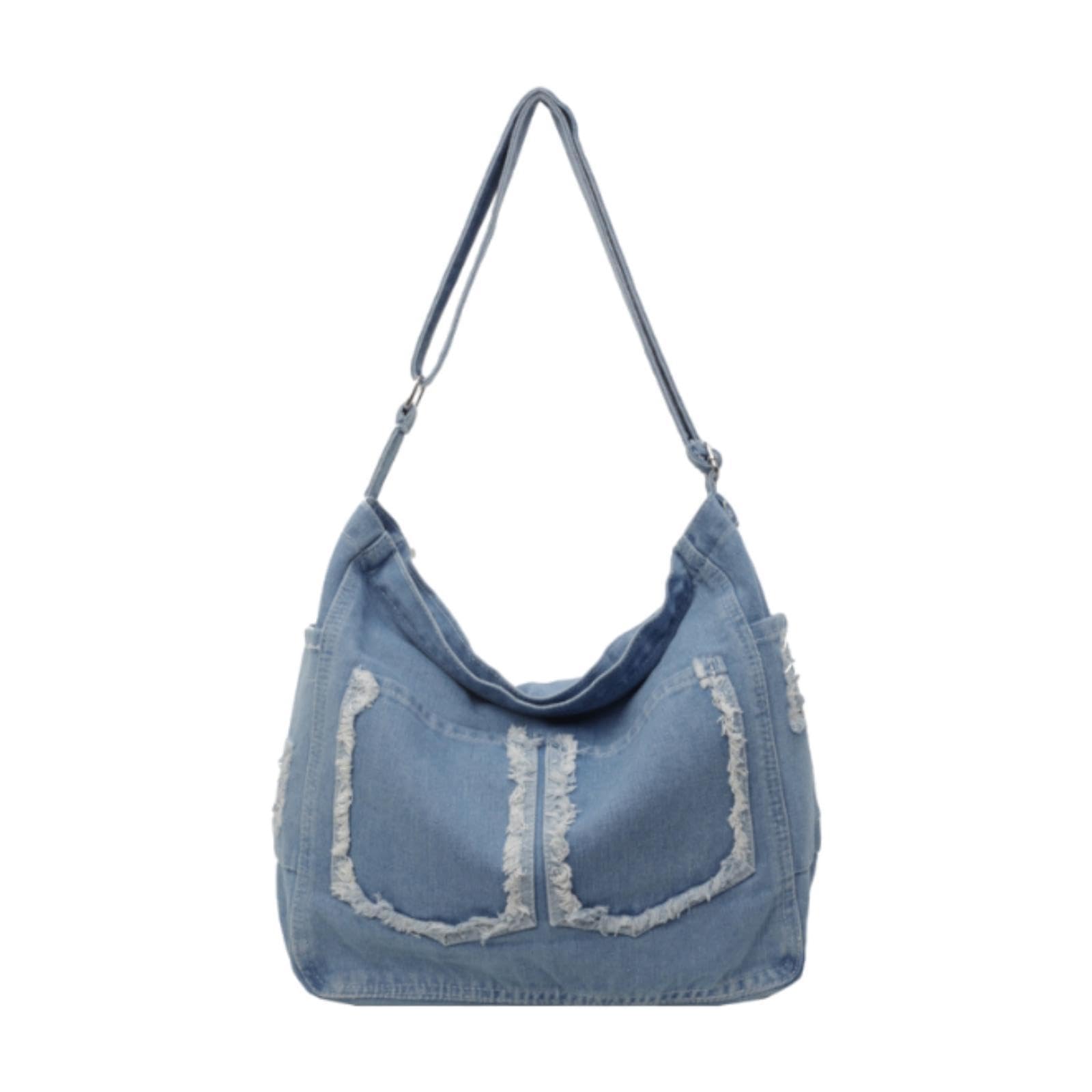 Snappsy Women Denim Shoulder Bag Travel Shoulder Bag Retro Style Pouch Jean Tote Bag Light Blue