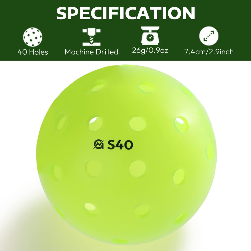 A11N S40 Outdoor Pickleball Balls- Usapa Approved, 6-Pack, Neon Green
