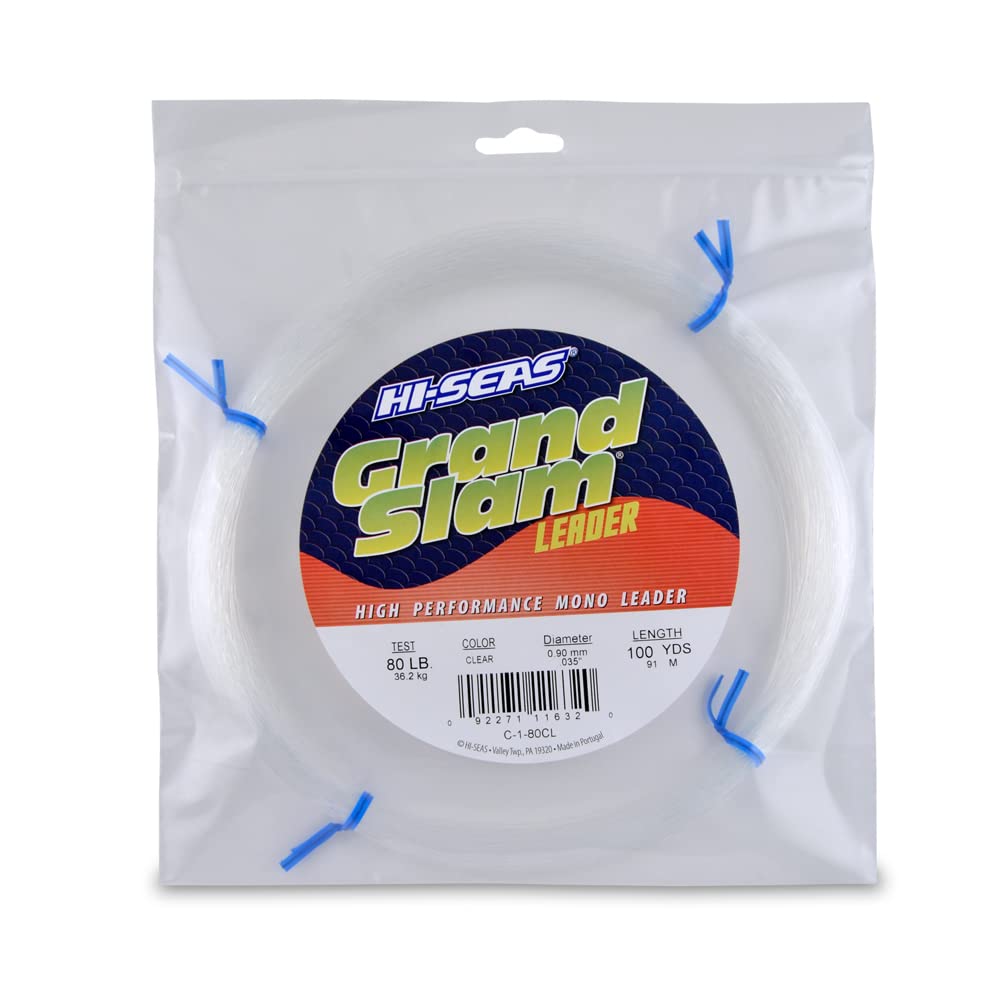 Grand Slam Monofilament Leader, 80 lb / 36.2 kg Test, .035 in / 0.90 mm Dia, Clear, 100 yd / 91 m