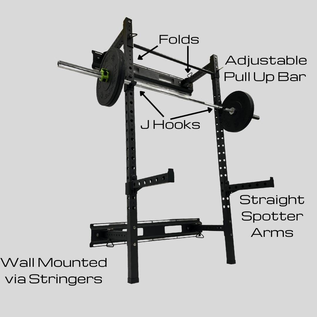 Hulkfit Pro Series 2.35       X 2.35       Steel Folding Wall Mounted Power Rack Cage With Attachment Accessories - J Hooks And