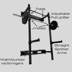 Hulkfit Pro Series 2.35       X 2.35       Steel Folding Wall Mounted Power Rack Cage With Attachment Accessories - J Hooks And