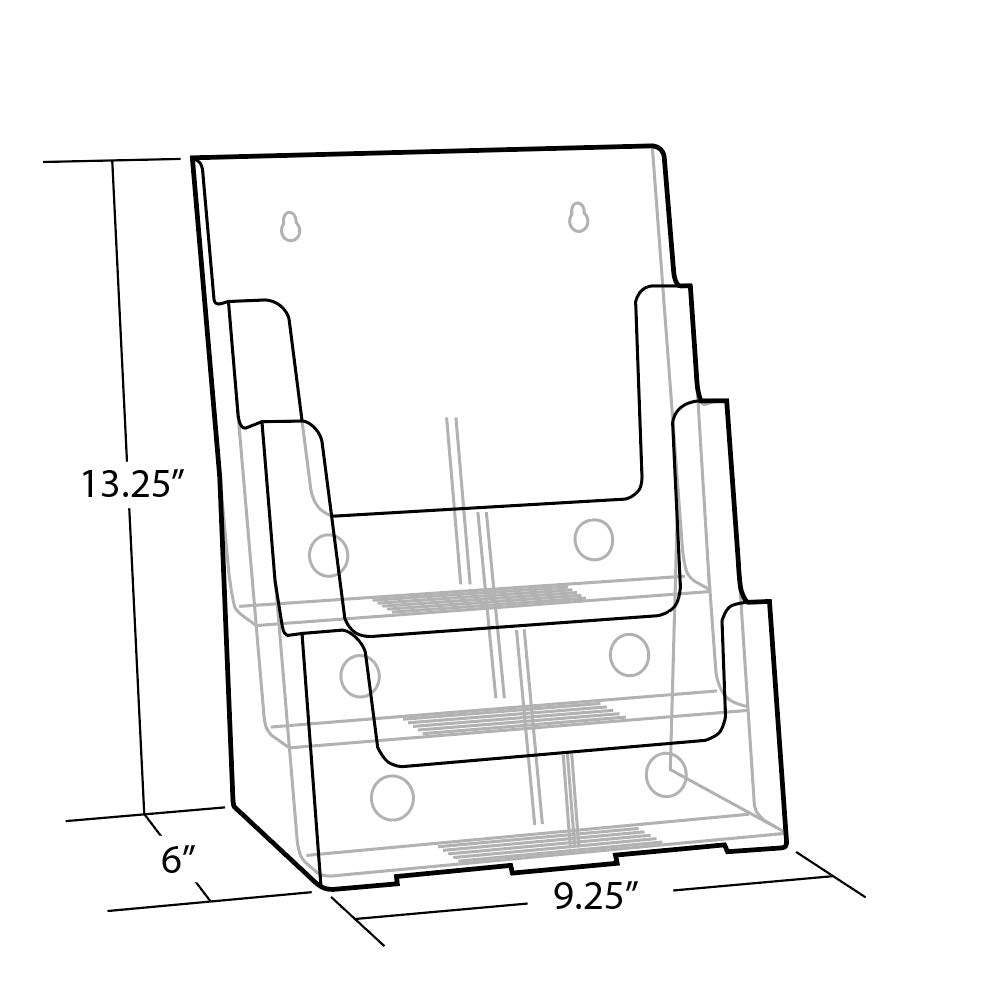 Azar Displays 252378 Three-Tier Three-Pocket Letter Sized Brochure Holder