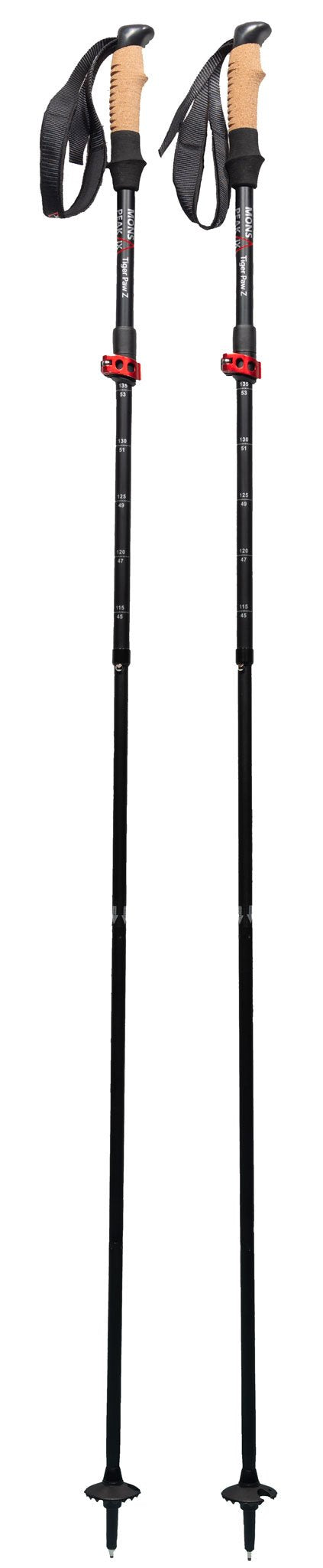 Mons Peak Ix Tiger Paw Z Trekking Poles (Z-135), Black, Adjustable Height