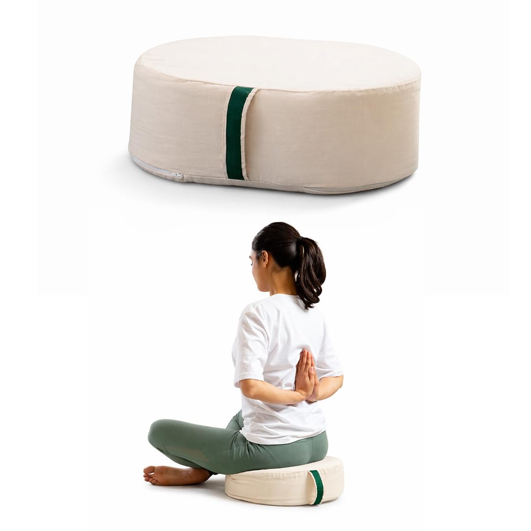 The White Willow Harmonyflow Yoga Oval Cushion For Meditation & Yoga  Standard Size, Supportive Foam With Soft Washable Cover
