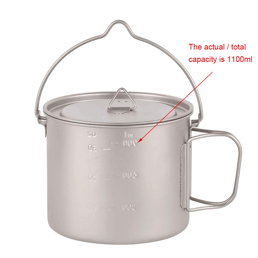 Lixada 1100Ml/2800Ml Titanium Pot Ultralight Portable Hanging Pot With Lid And Foldable Handle Outdoor Camping Hiking Backpackin