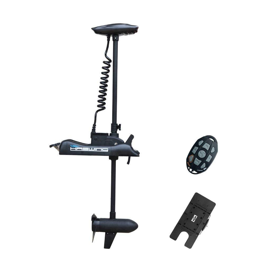 Aquos Haswing Black 12V 55Lbs 48Inch Bow Mount Trolling Motor With Remote Control, Quick Release Bracket For Inflatable Boat Kay