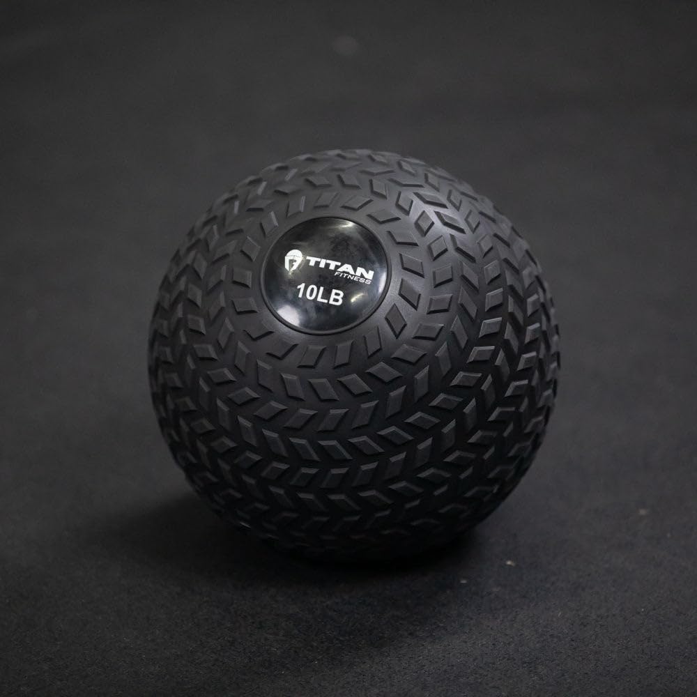Titan Fitness 10 Lb Rubber Tread Slam Ball, Dead Bounce, 10In Diameter, Weight Workout - Throw, Catch, Slam, Twist