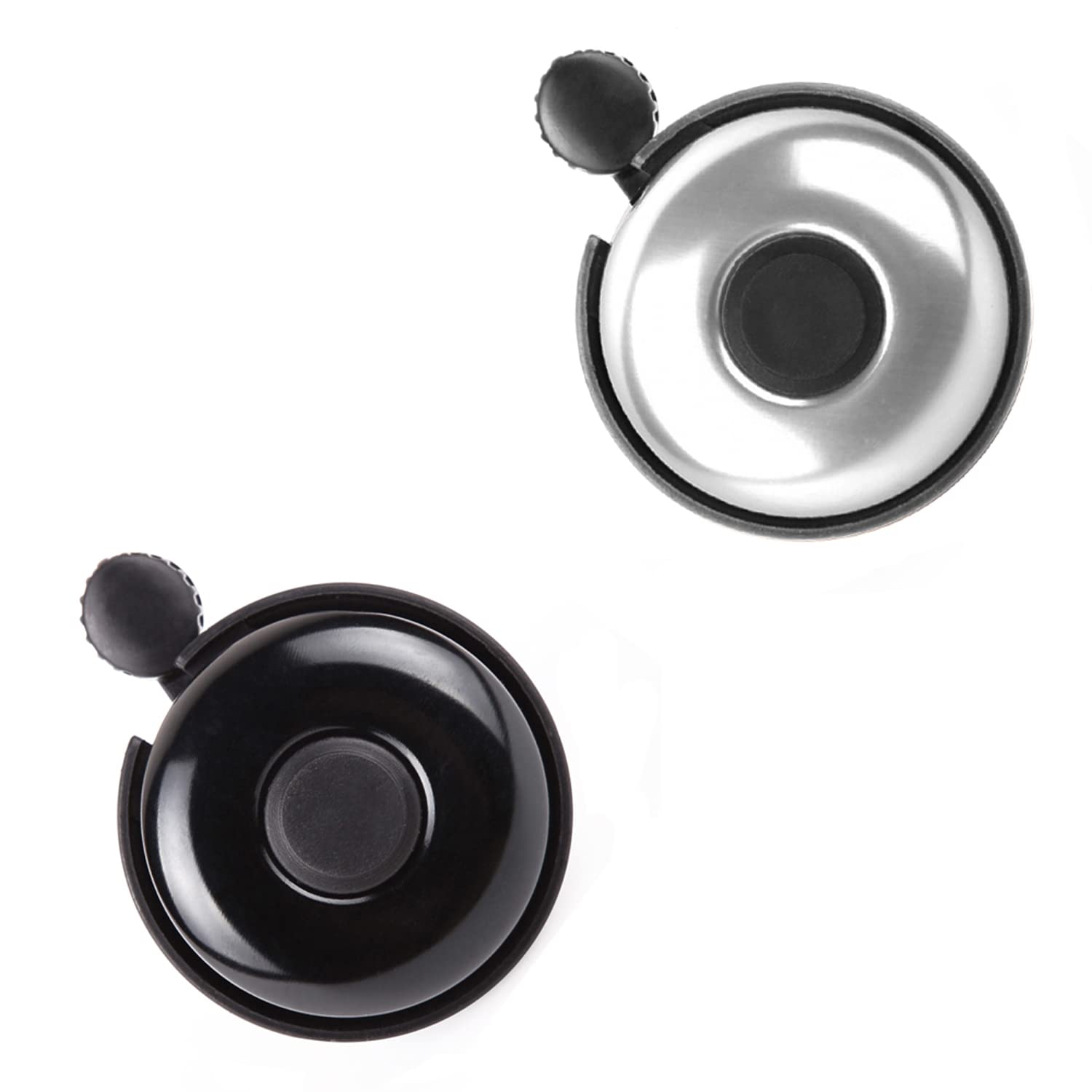 Rekata 2 Pack Aluminum Bike Bell, Loud Sound Bicycle Bell For Adults Kids Girls Boy (Black + Silver)