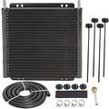 American Volt 30 Row Heavy Duty Black Aluminum Engine Transmission Oil Cooler 3/8'' Inch Id Water Coolant Hose 6An Mounting Kit 