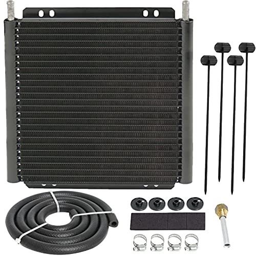 American Volt 30 Row Heavy Duty Black Aluminum Engine Transmission Oil Cooler 3/8'' Inch Id Water Coolant Hose 6An Mounting Kit 