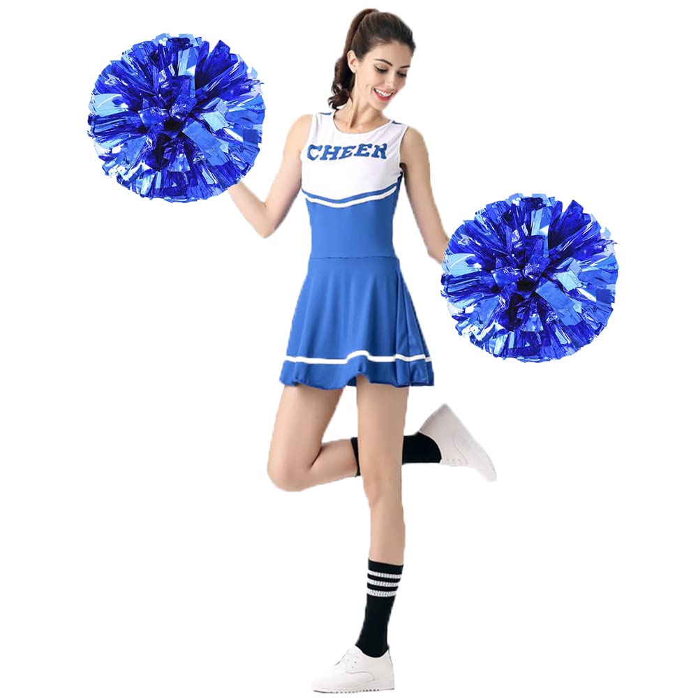 Puzine 4Pack 13'' Cheerleading Pom Poms With New Handle For Team Spirit Sports Dance Cheering Kids Adults 100G (4 Pack Blue)