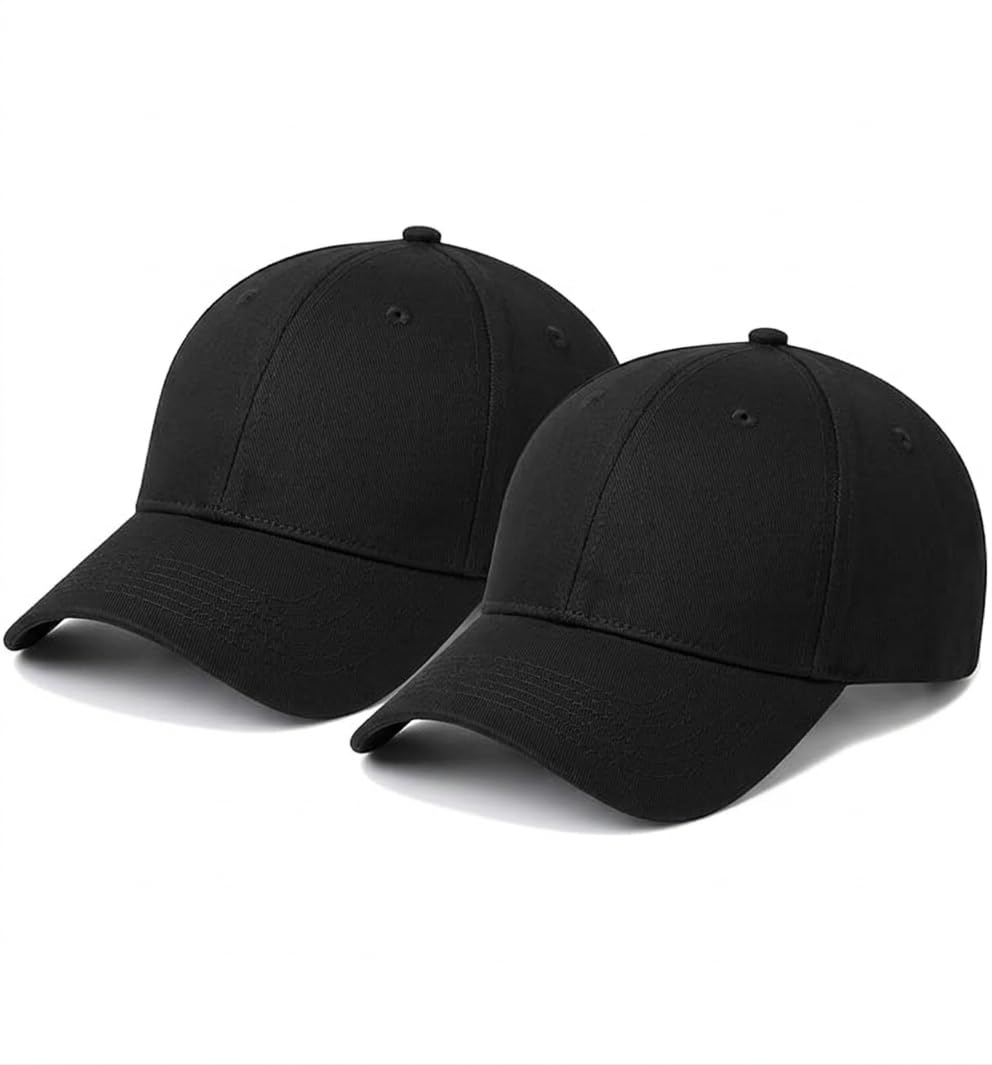 T.N.X Baseball Cap, Black, Cotton, Adjustable, Unisex, Pack Of 2, For Sports, Travel, Casual Outdoor (Black)