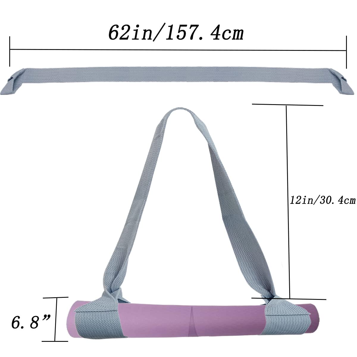 Tenalleys 1Pcs Grey Adjustable Yoga Mat Strap Multi-Purpose Straps Easy-Cinch Yoga Mat Sling For Carrying Training Equipment, 62