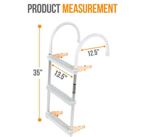 Anchor-Man Folding 3 Step Ladder For Fishing, Heavy-Duty Aluminum Pontoon Boat Ladder With Wide Steps, Ideal For Yacht, Dock, Et