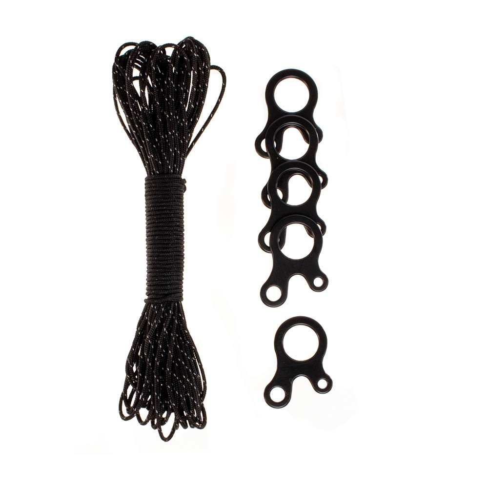Paracord Planet Reflective Rope With Guyline Adjuster Kit Line Tensioner For Tarps Tents Outdoors Camping Cord (50 Feet - Black)