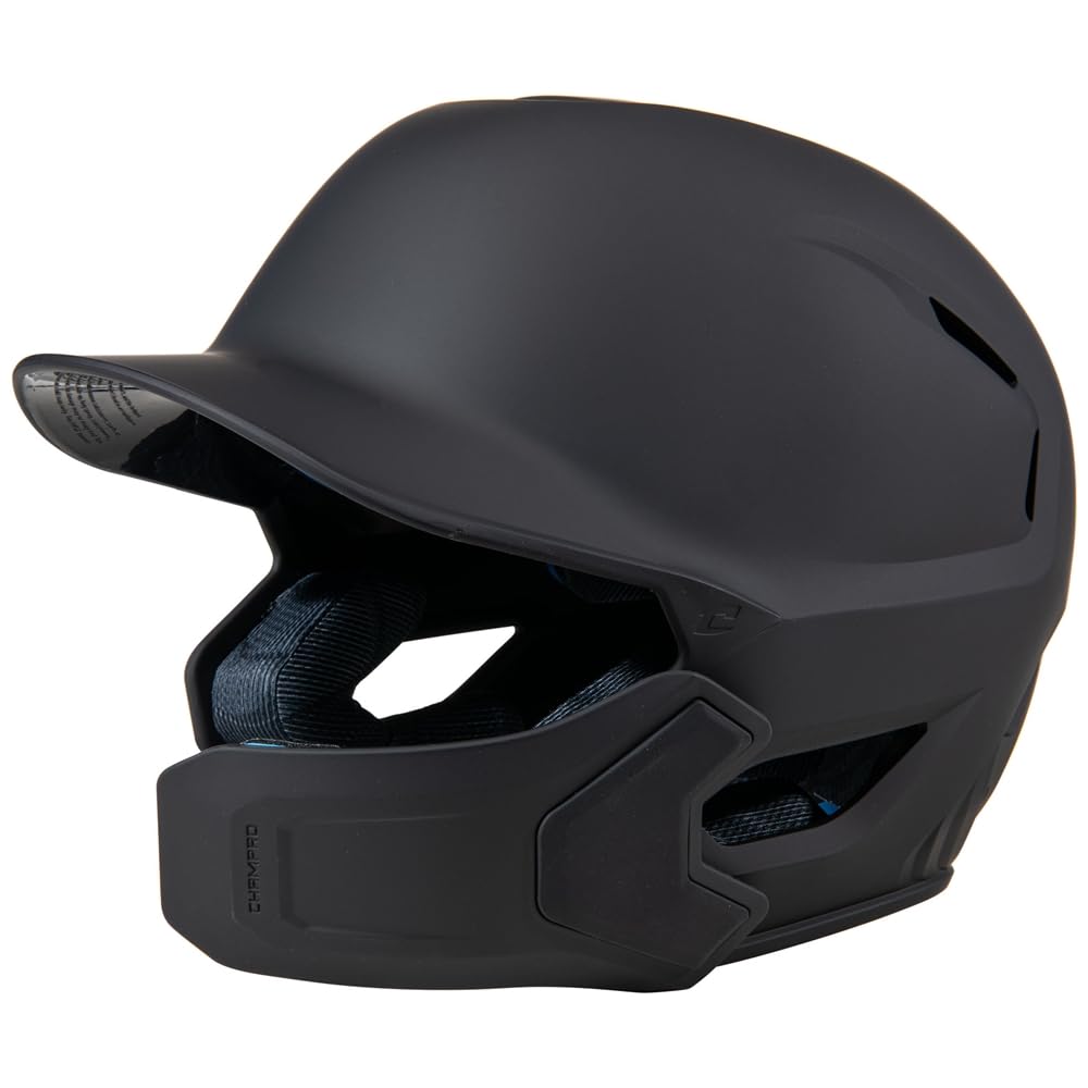 Champro HXE Matte Baseball Batting Helmet with Jaw Guard, Medium, Black