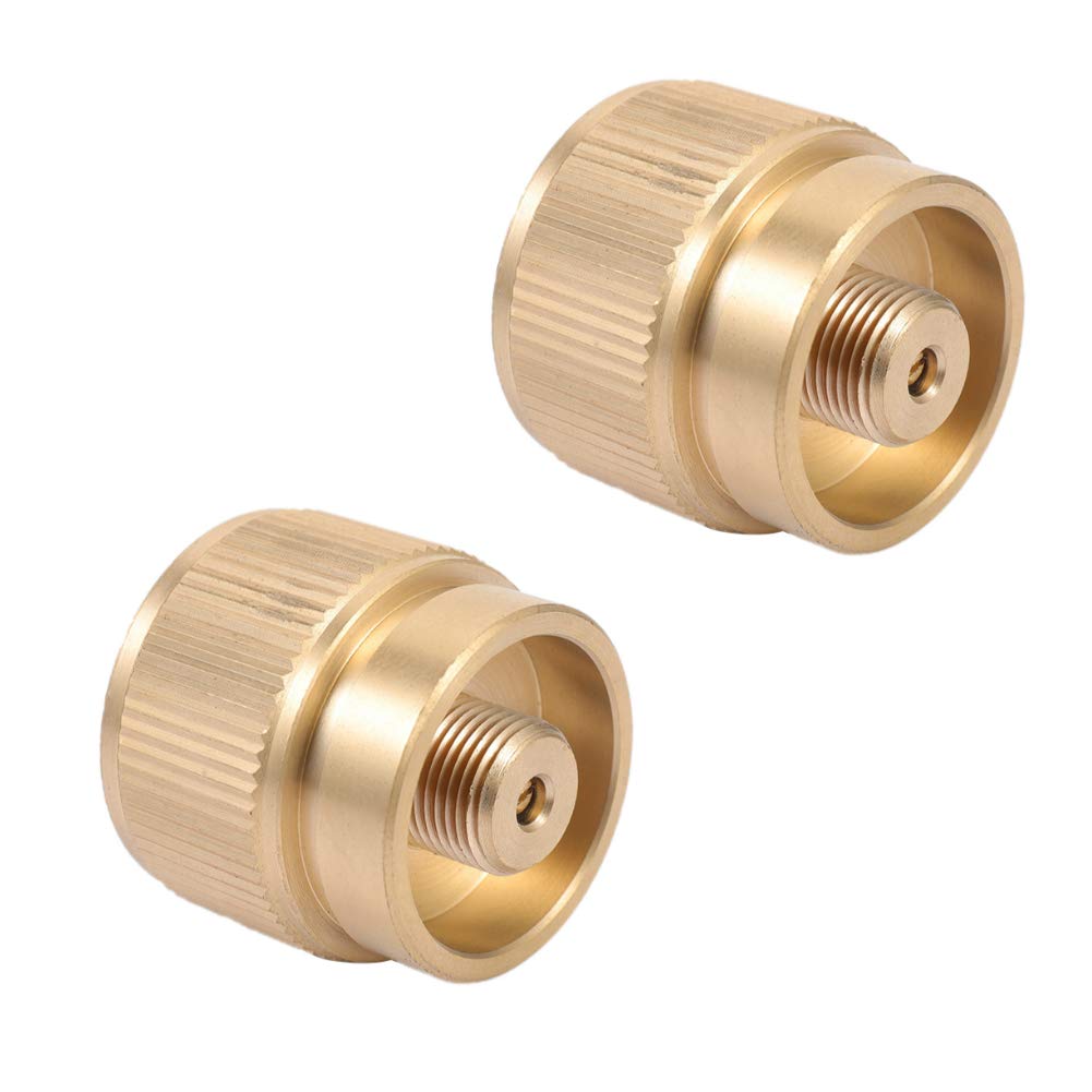 Roulipouli 2 Pieces Camping Stove Adapter, 1Lb Small Propane Tank Input And En417 Lindal Valve Cylinder Output Lpg Canister Conv