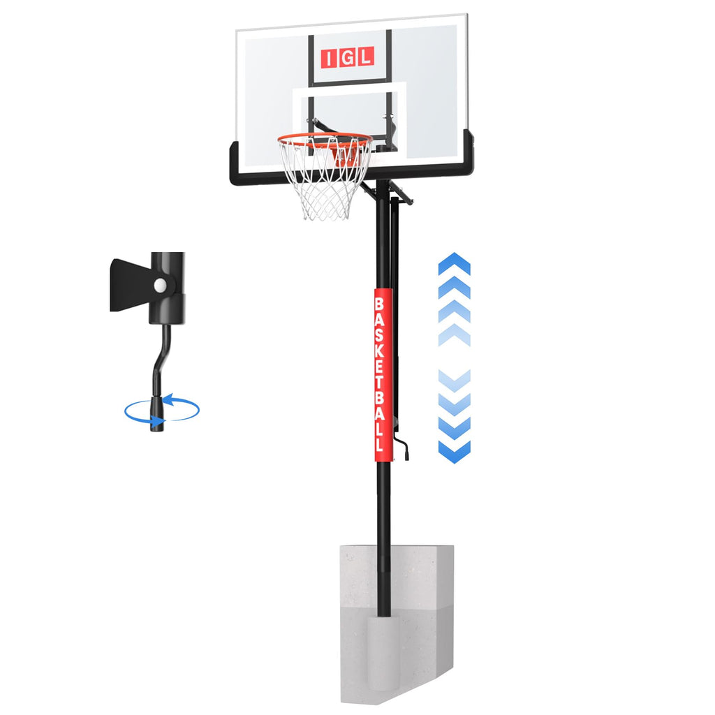 IGL In Ground Basketball Hoops Outdoor, 10ft Height Adjustable In Ground Basketball Goal, Inground Basketball Hoop with 52 Inch 