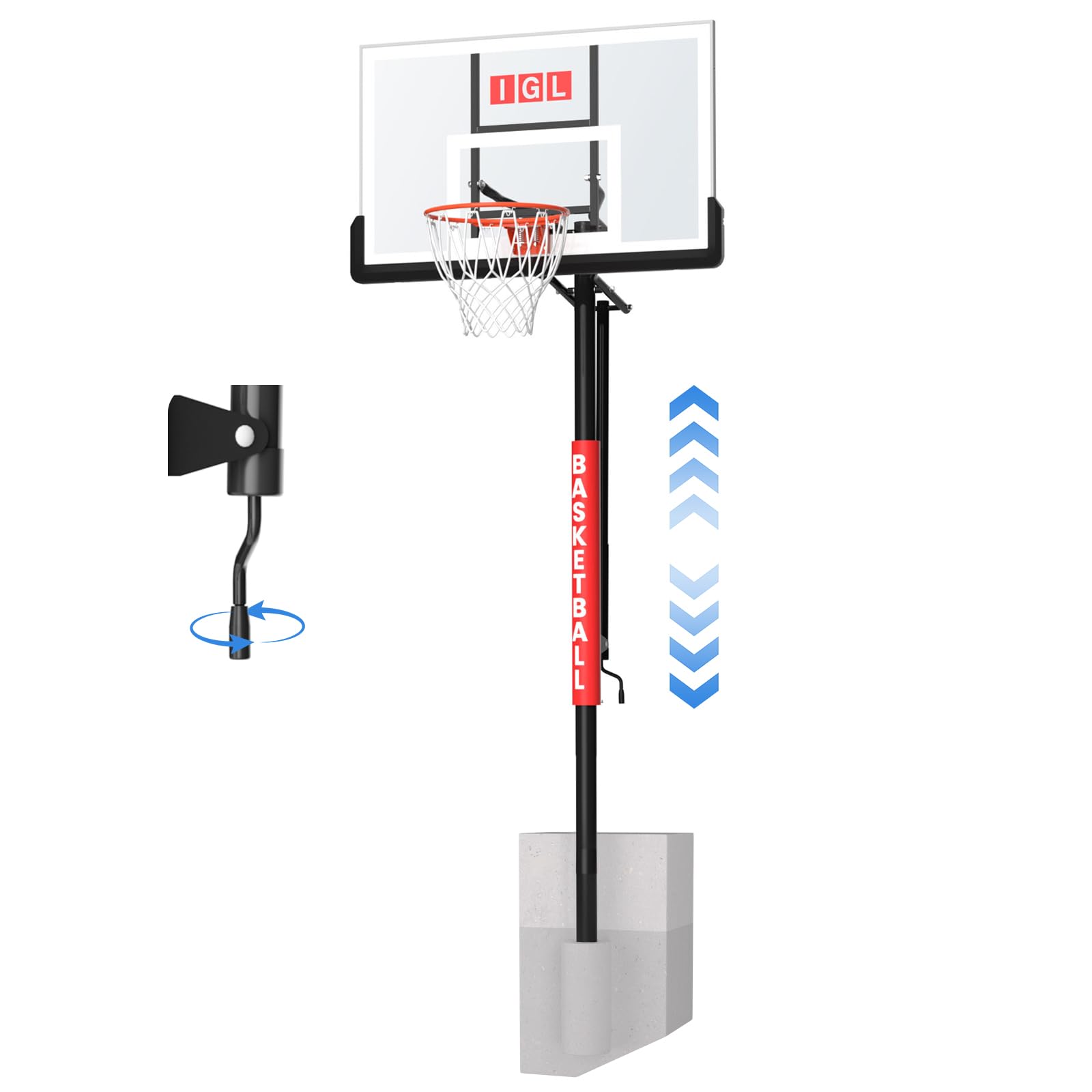 IGL In Ground Basketball Hoops Outdoor, 10ft Height Adjustable In Ground Basketball Goal, Inground Basketball Hoop with 52 Inch 
