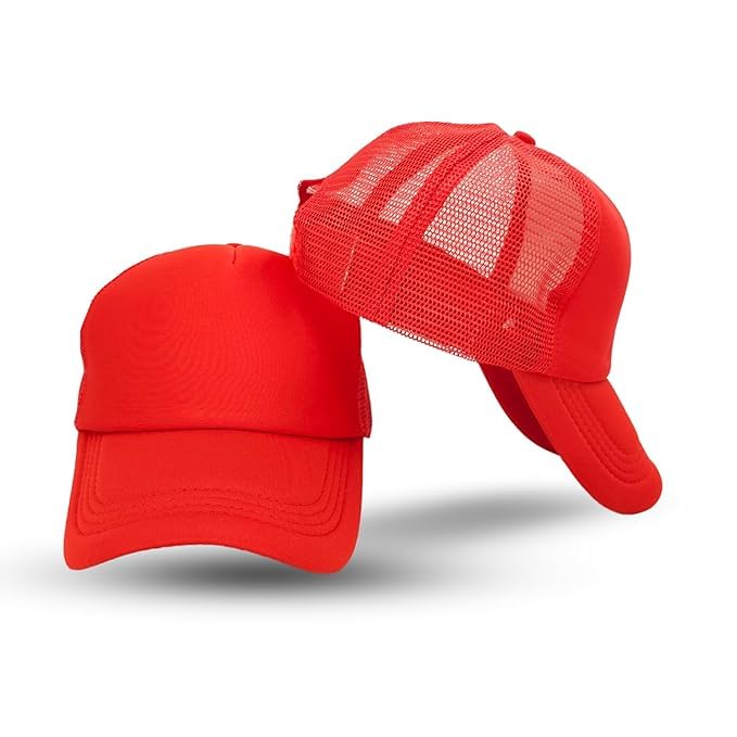 Goodfriends Plain Blank Trucker Hat With Mesh Back, Red, Adjustable