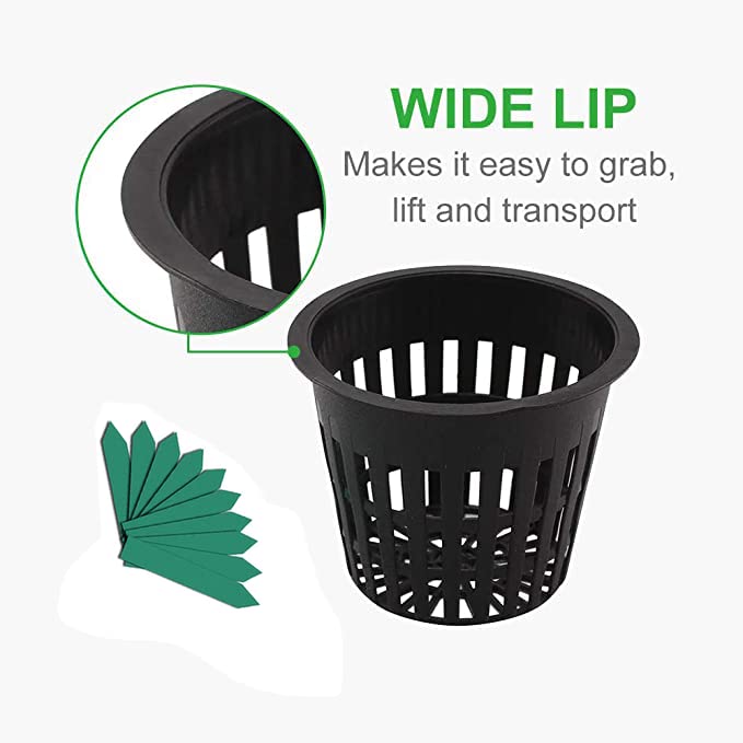 Growneer 50 Packs 3 Inch Net Cups Slotted Mesh Wide Lip With 10Pcs Plant Labels Heavy Duty Filter Plant Net Pot Bucket Basket Fo