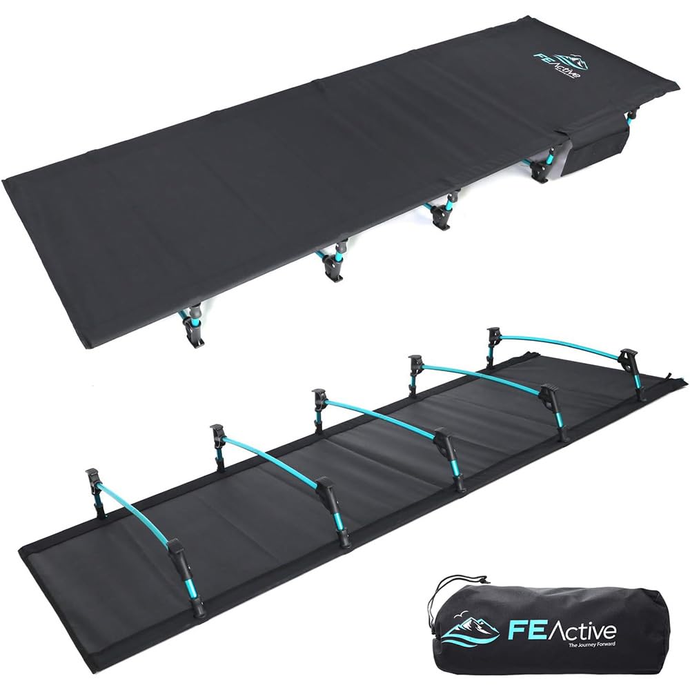 Fe Active Folding Camping Cot - Lightweight, Compact & Portable Camping Bed, Comfortable Sleeping Cots For Adults & Kids - Camp 