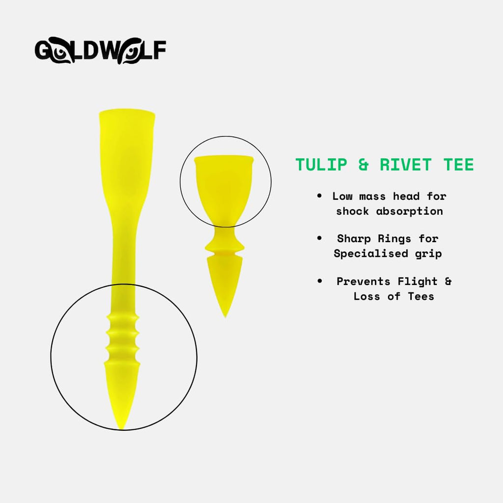 Goldwolf Designer Golf Tees: Grip The Ground, Do Not Fly, Unbreakable, Outlasting, Non-Littering, Non-Time-Wasting (2 Tulip & 2