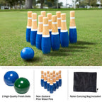 Backyard Lawn Bowling Game - Indoor And Outdoor Family Fun For Kids And Adults - 10 Wooden Pins, 2 Balls, And Mesh Carrying Bag