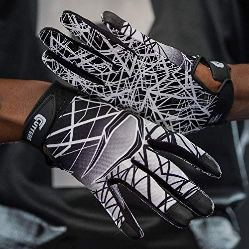Cutters Football Gloves - Game Day Football Receiver Gloves with High Tack Silicone Grip, Superior Support and Protection - Blac