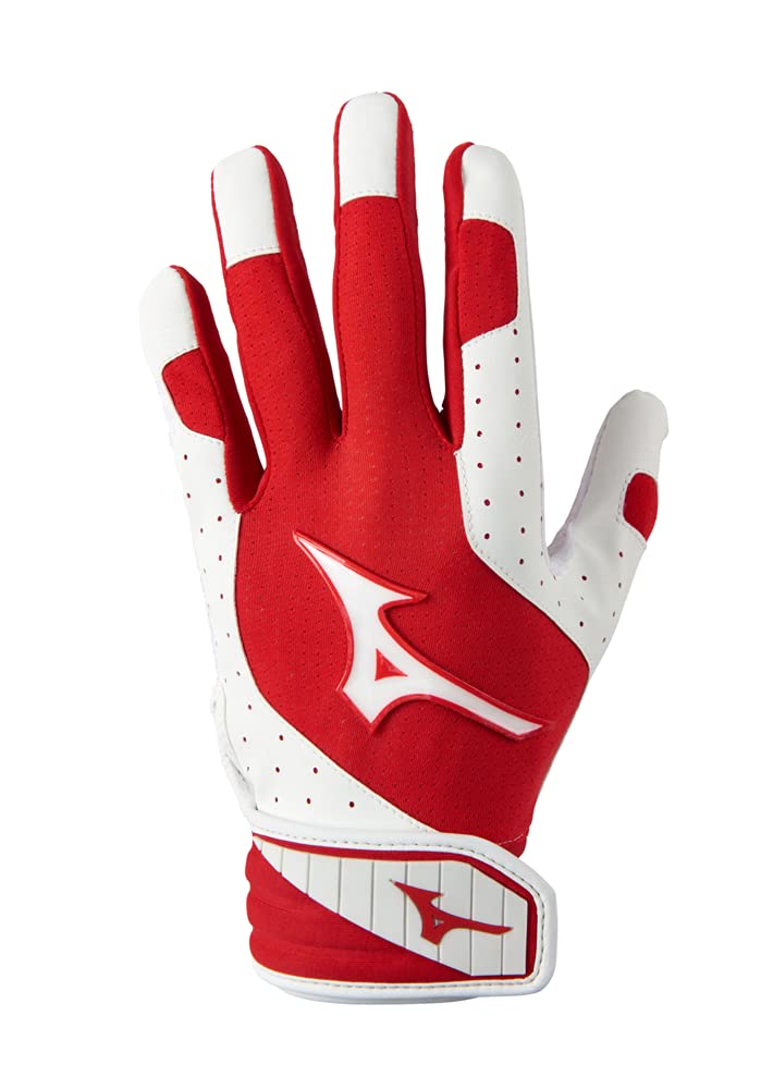 Mizuno Finch Women's Softball Padded Batting Glove, White-Red, X-Small