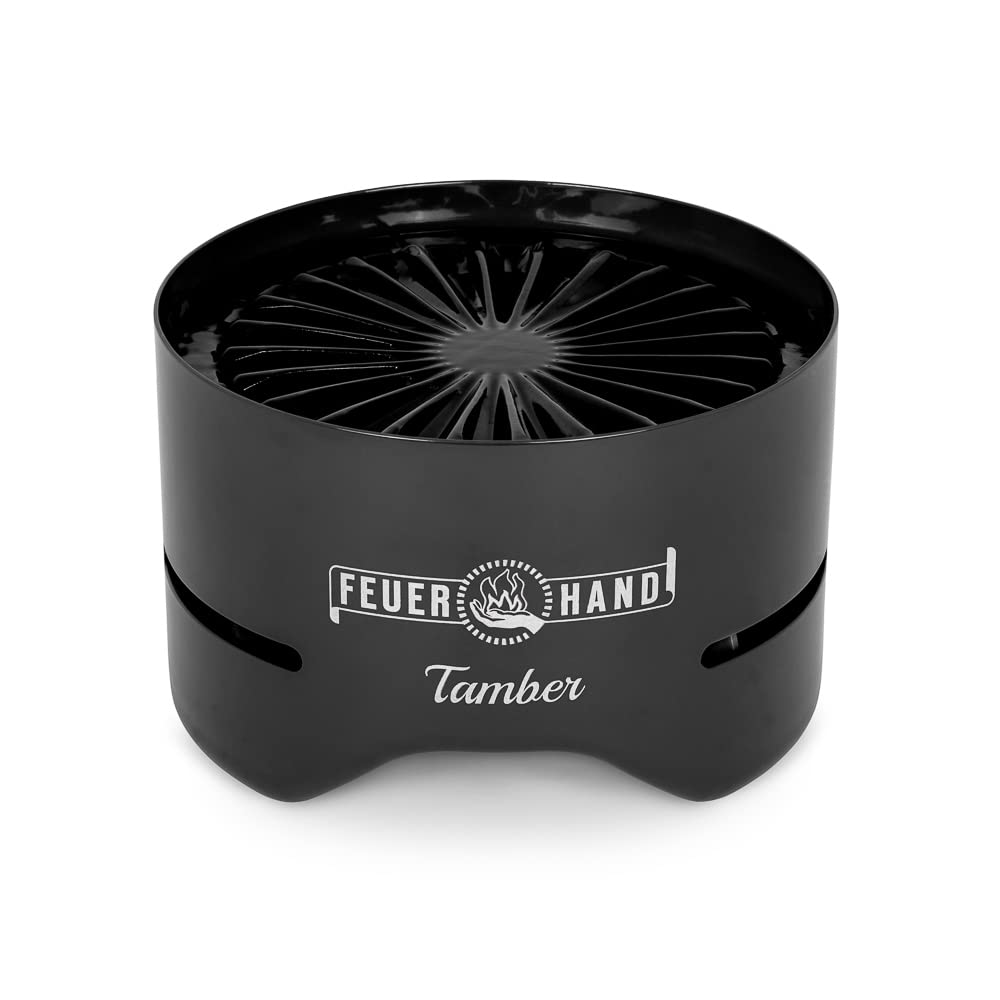 Petromax Feuerhand Tabletop Charcoal Grill, Powder-Coated Steel Tamber For Outdoor Use, Wood Lid, 7.9 Inch Diameter, Black