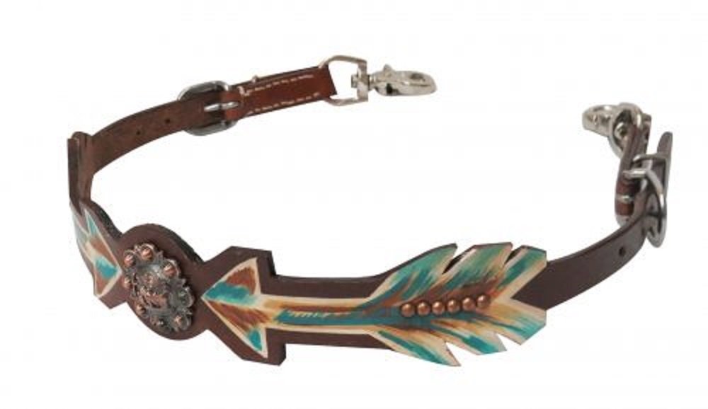 Showman  Medium Leather Wither Strap With Painted Arrows And Praying Cowboy Concho