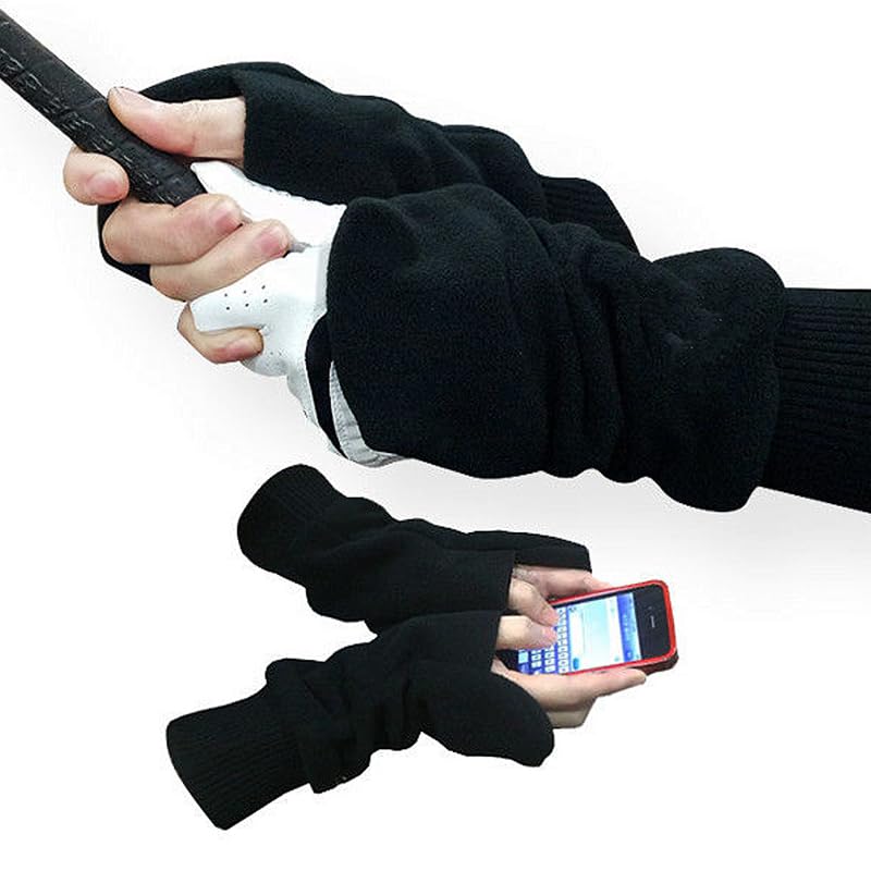 Finger Ten Winter Golf Gloves Men Mitts Mitten Warm Fleece In Pair, Pull Up Fit Soft Comfortable Set (Black, Large)