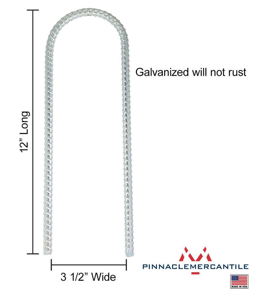 Pinnacle Mercantile Set 4 Trampoline Stakes Wind Ground Anchors Heavy Duty Anti-Rust 3/8 Round 12 Inches Long Made In Usa