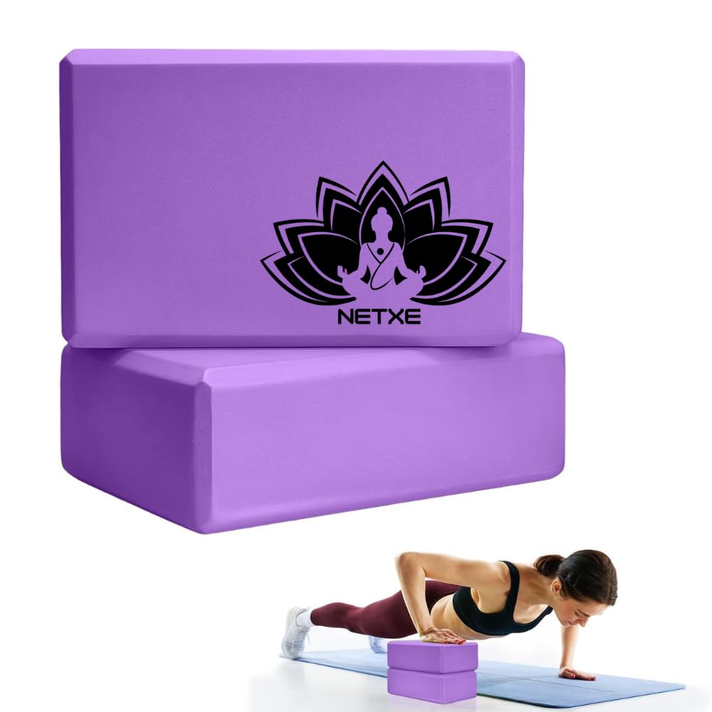 Netxe Yoga Block  Supportive LatexFree Eva Foam Soft NonSlip Surface For Yoga, Yoga Bricks With Beautiful Logo That Resembles
