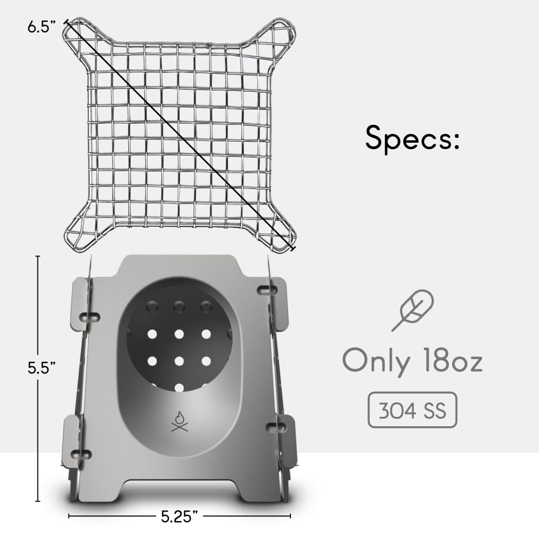 Berleben Stker Wood Burning Stove - Stainless Steel Portable Wood Stove - 18Oz Compact & Collapsible Flatpack Grill, Folding Sto