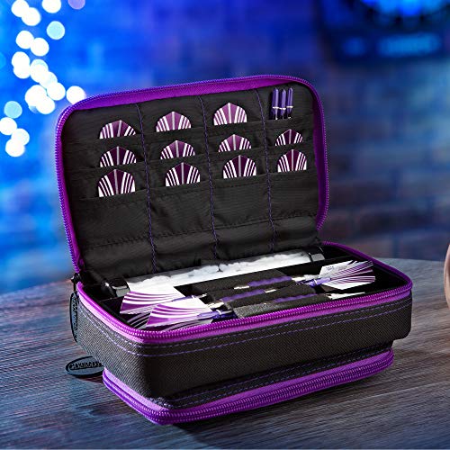 Casemaster By Gld Products Plazma Plus Dart Case Black With Amethyst Zipper And Phone Pocket, Amethyst Trim