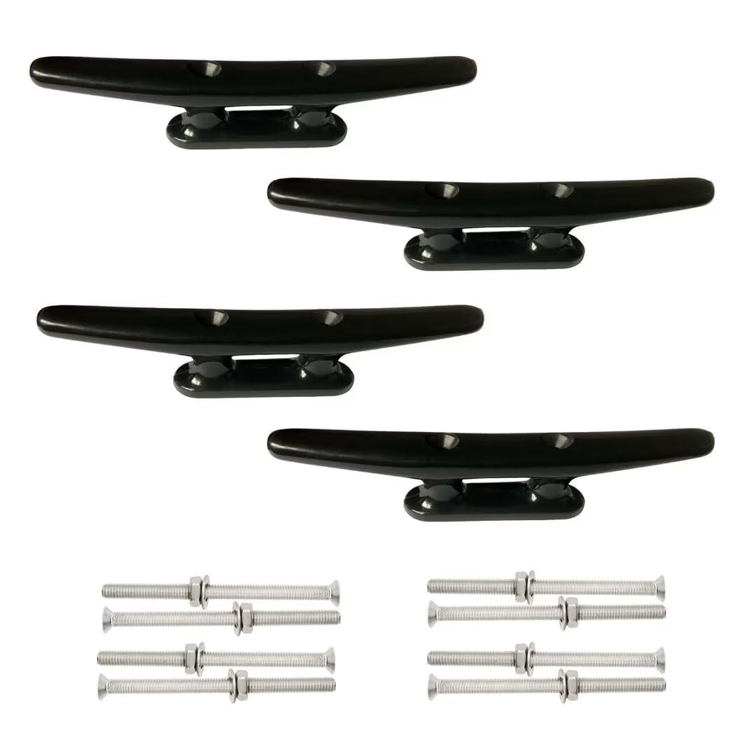 ISURE MARINE 4 Pack Boat Cleat Black Nylon Dock Cleat Kayak Cleat,4/6/8 inch with Fasteners