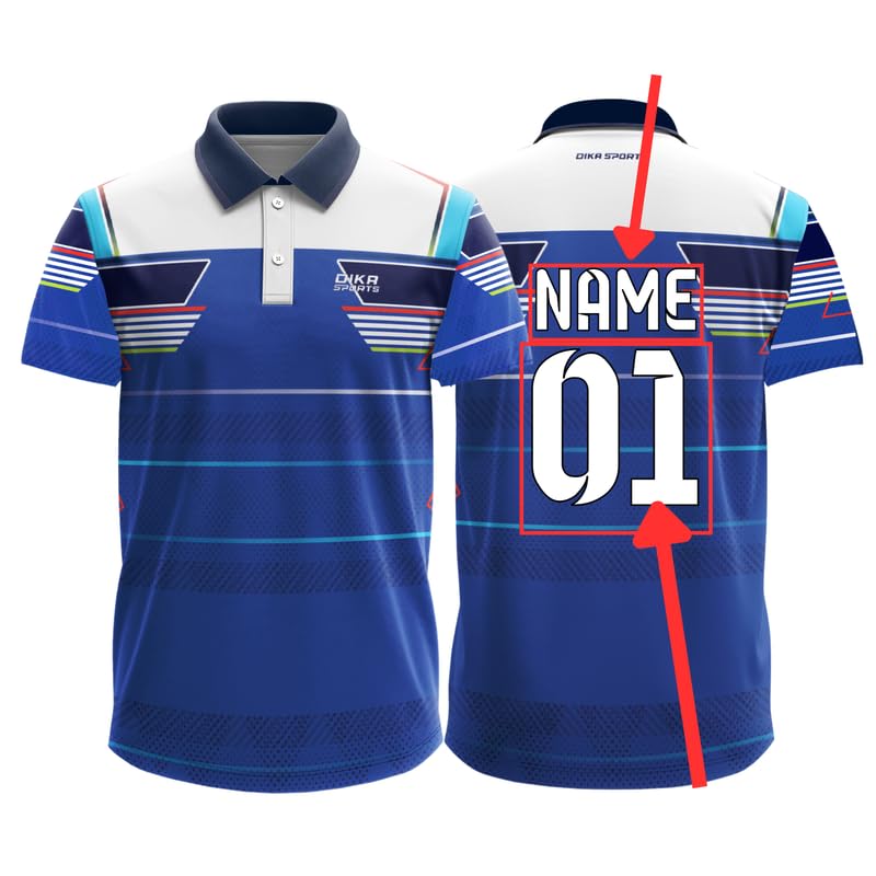 Dika Sports Custom Jersey For Men Cricket TShirt With Collar Mens Sports Tshirtsportswear Men | 2 Year To 5Xl Bluewhite