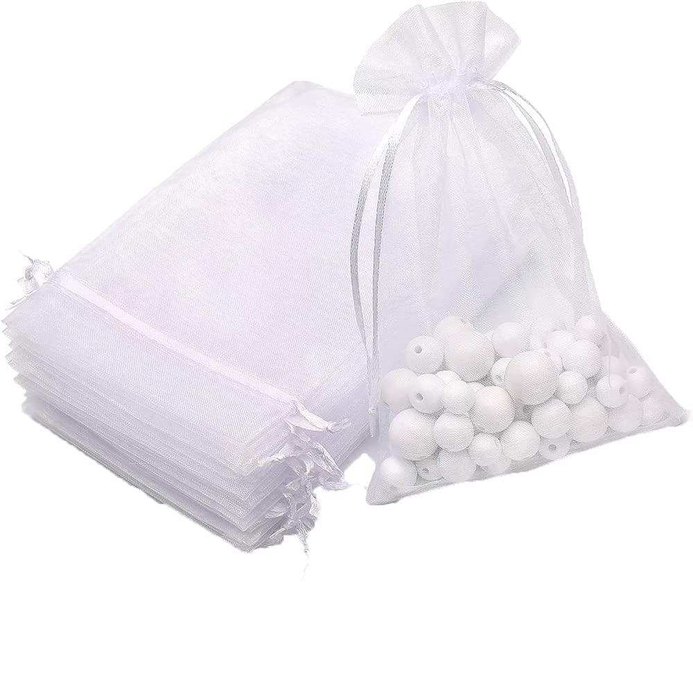 Avanti Creations White Plain Organza Return Gift Bags|Drawstring Pouches For Wedding Plain Organza Bag Plain Pouches|10X14 CMS P