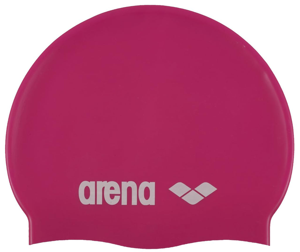 Arena Classic Junior Silicone Unisex Swim Cap For Girls And Boys Comfortable Durable Kids Pool Bathing Cap, One Size, Fuchsia/Wh